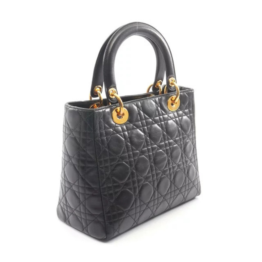 Dior Leather Handbag Cannage LADY  Black Christian Black